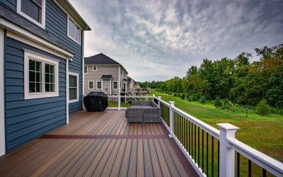 Second story Modern deck with steps down to the ground in NJ