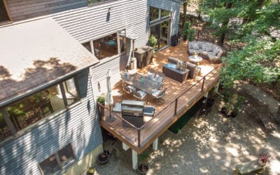 Modern deck with a view and extra livable under the deck in Mendham, NJ