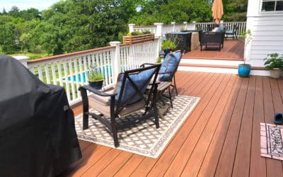 800 sq ft new deck with composite decking, vinyl railings cocktail top