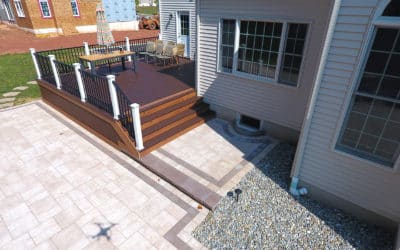 Composite deck with aluminum railings and wide steps