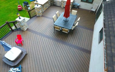 36’x20′ composite deck with built in kitchen island.