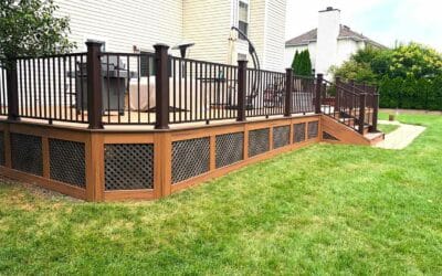 40’x20′ deck resurface with trex tiki torch decking and aluminum railings