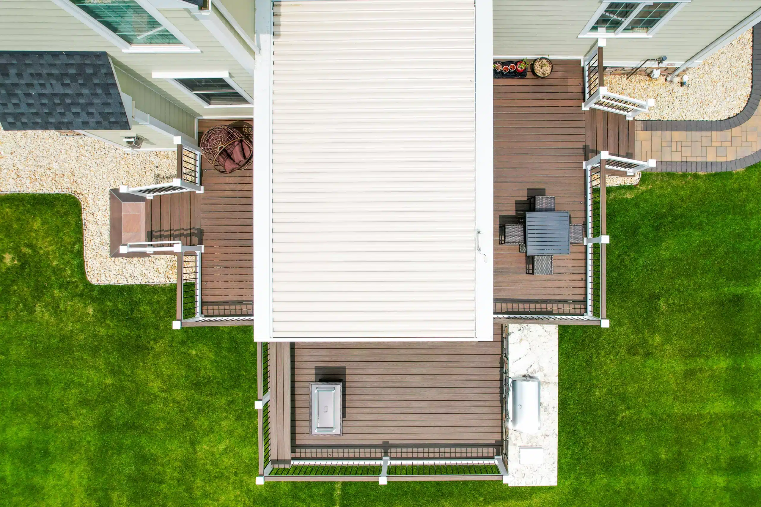 pergola louvers 4 An Aerial View Of A Pergola With Adjustable Louvers, A Spacious Deck, And Outdoor Seating, Featuring Pergola Louvers.